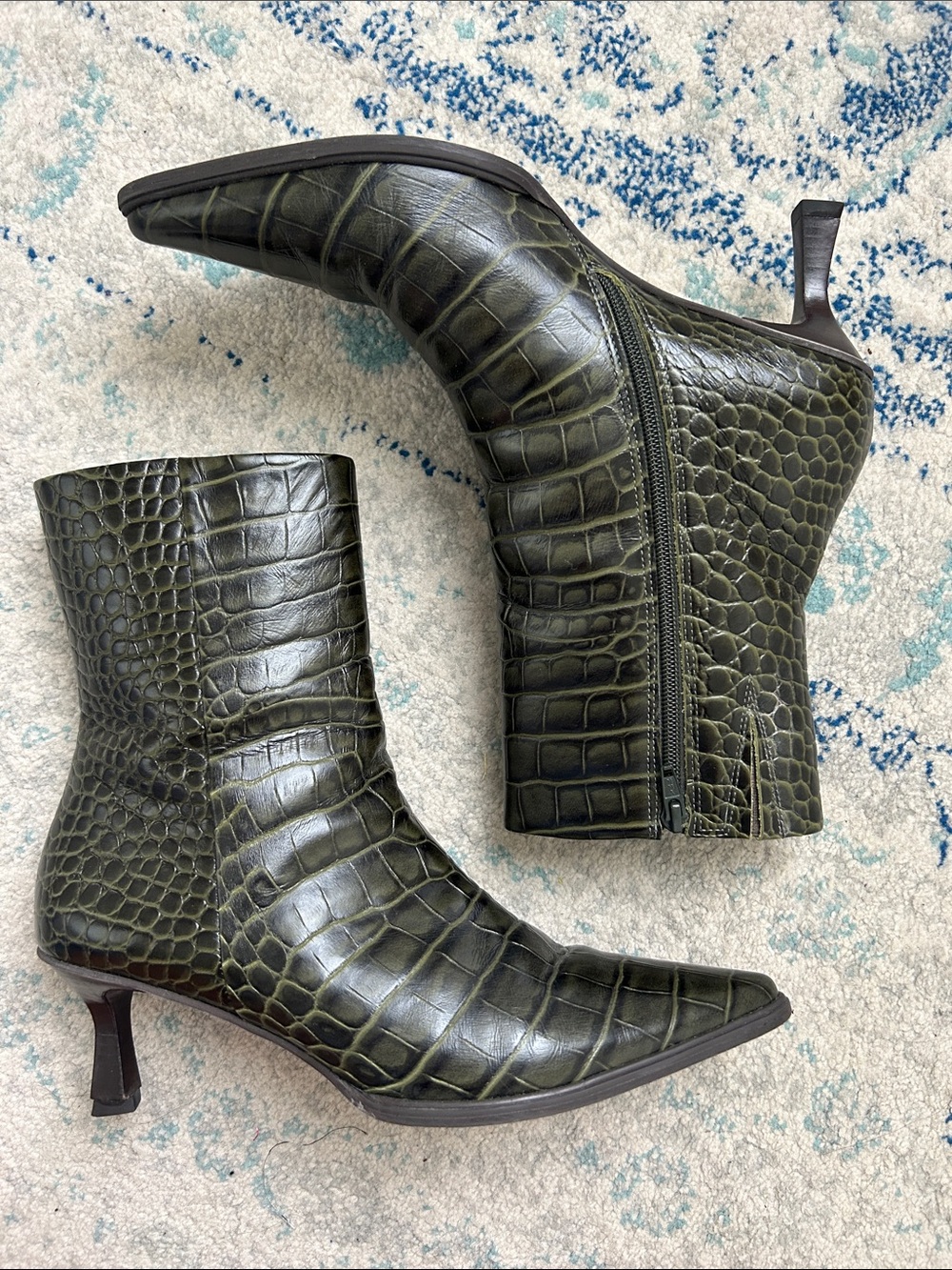 Matisse Gabbie Green Croc-Embossed Pointed Toe Ankle Boots